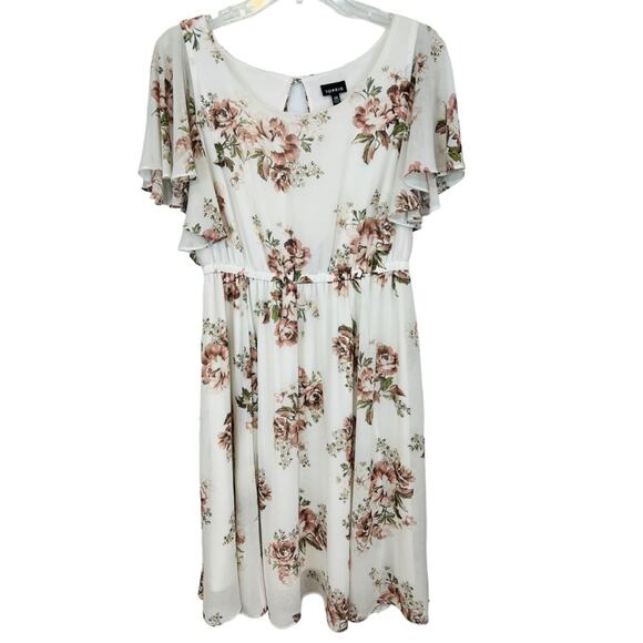 Torrid Ivory Floral Chiffon Skater Dress Flutter Sleeves - Picture 4 of 15
